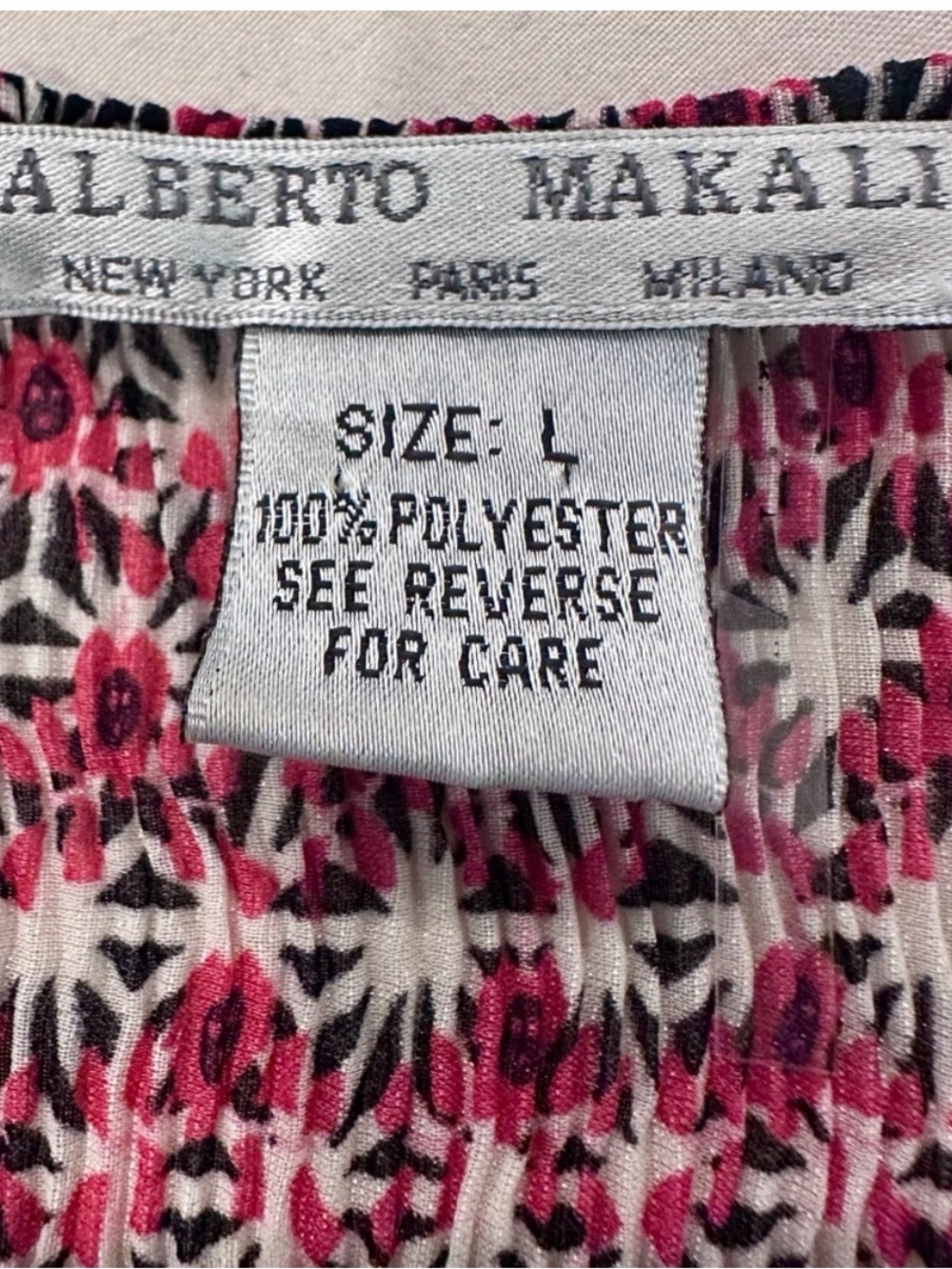 Alberto Makali Crochet Sequin Print Top Size L Pink Black Pleated Bell Sleeve - Picture 6 of 8